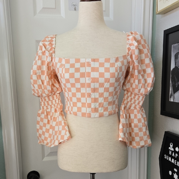 Nordstrom Tops - Wayf Checkered Women's Top In Peach & White Checkboard, NWOT